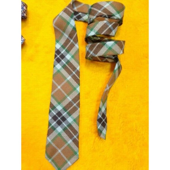 " INGLES BUCHAN " TARTAN PLAID ~ MENS WOOL DRESS SHIRT SUIT TIE ~ GREEN BROWN - Picture 2 of 3